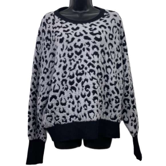 Nwt | Halogen Cozy Sweater in Grey-Black Cool Leopard Size X-Large - Picture 2 of 7